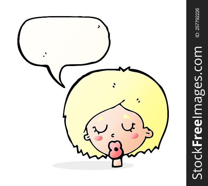 Cartoon Woman With Eyes Closed With Speech Bubble