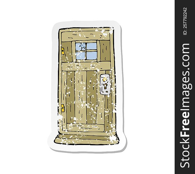 retro distressed sticker of a cartoon old wood door