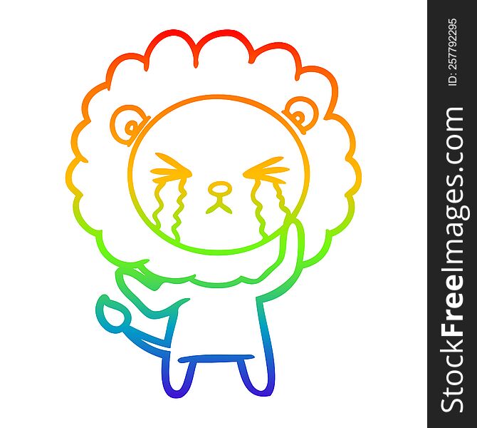 Rainbow Gradient Line Drawing Cartoon Crying Lion