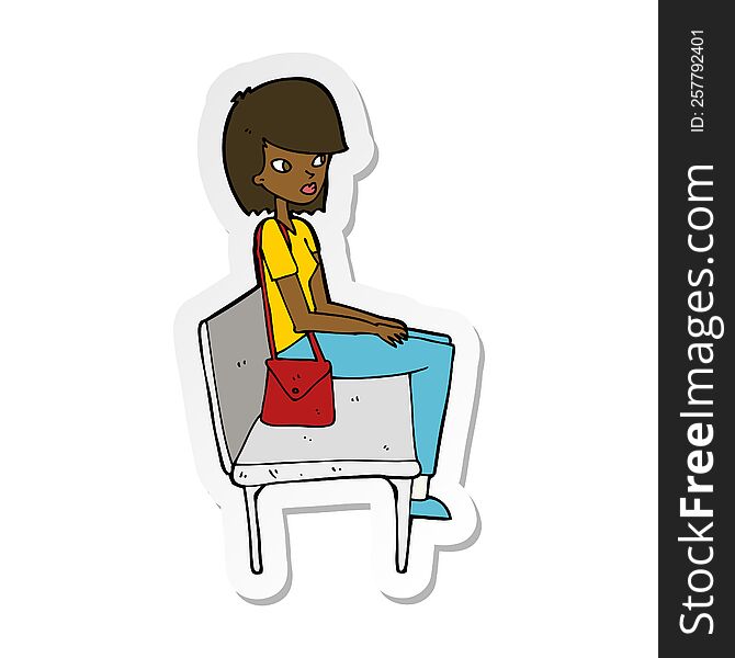 Sticker Of A Cartoon Woman Sitting On Bench