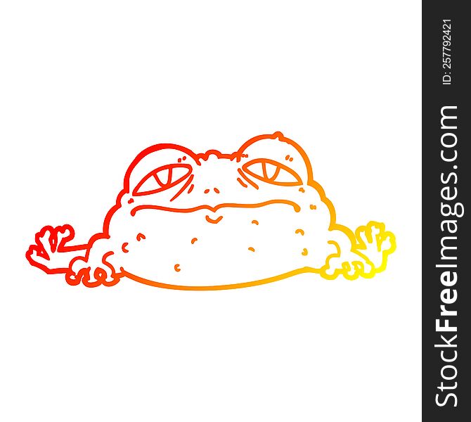 warm gradient line drawing of a cartoon ugly frog