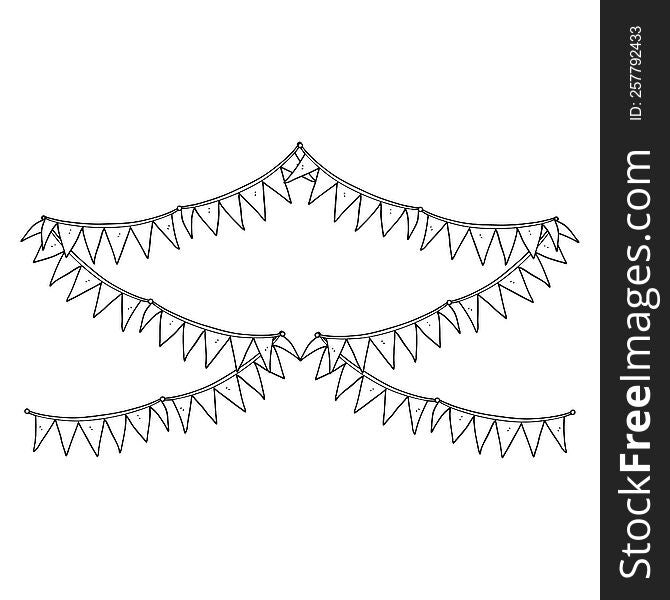 freehand drawn black and white cartoon bunting flags