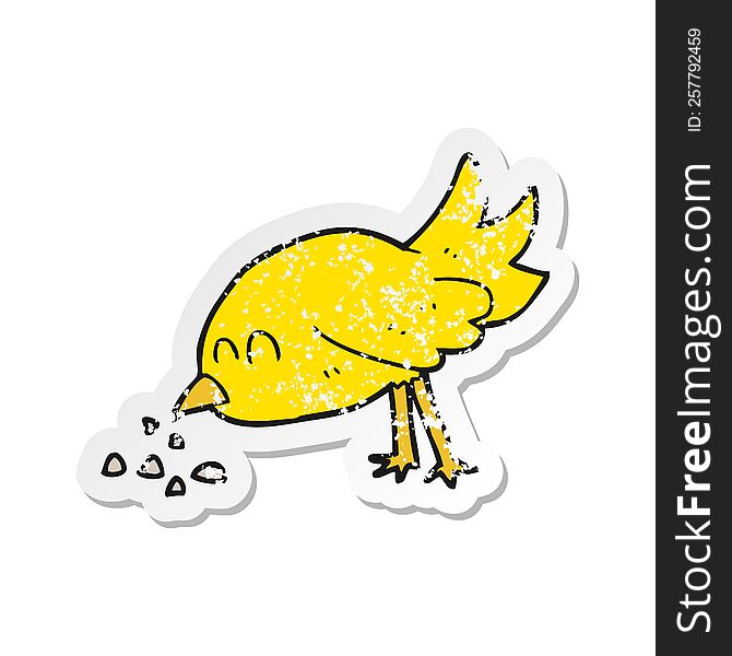 retro distressed sticker of a cartoon bird pecking seeds