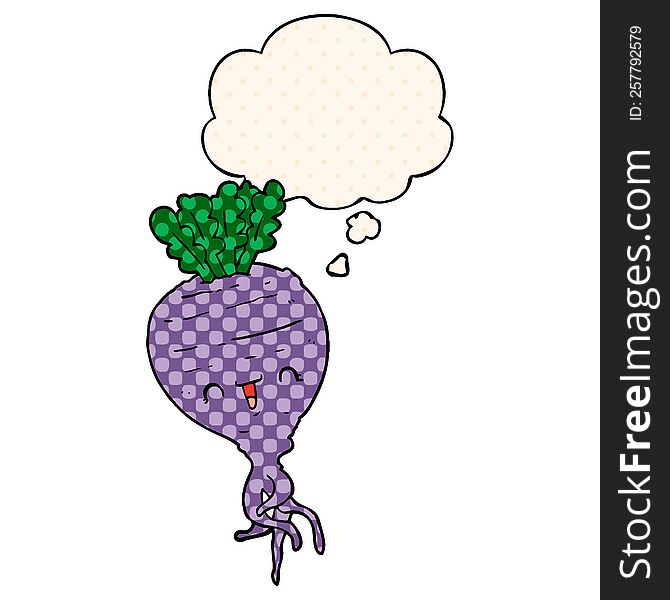 cartoon turnip with thought bubble in comic book style