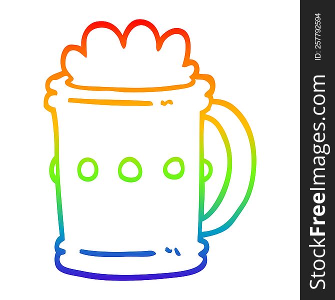 rainbow gradient line drawing of a cartoon beer tankard