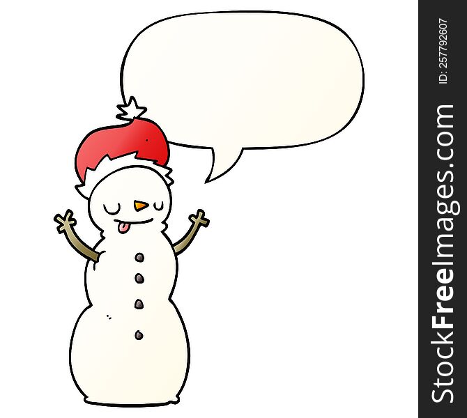 cartoon christmas snowman with speech bubble in smooth gradient style