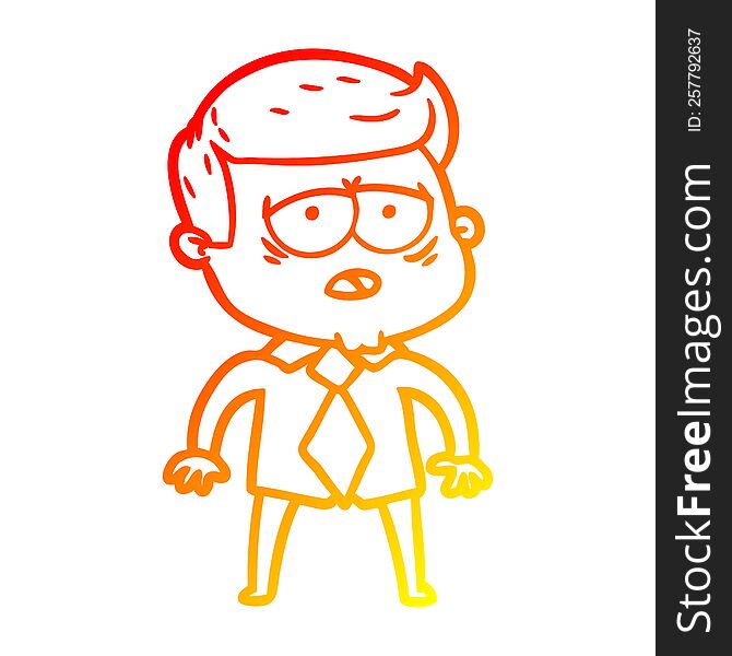 Warm Gradient Line Drawing Cartoon Tired Man