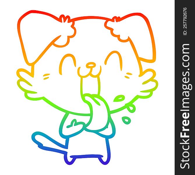 rainbow gradient line drawing of a cartoon panting dog