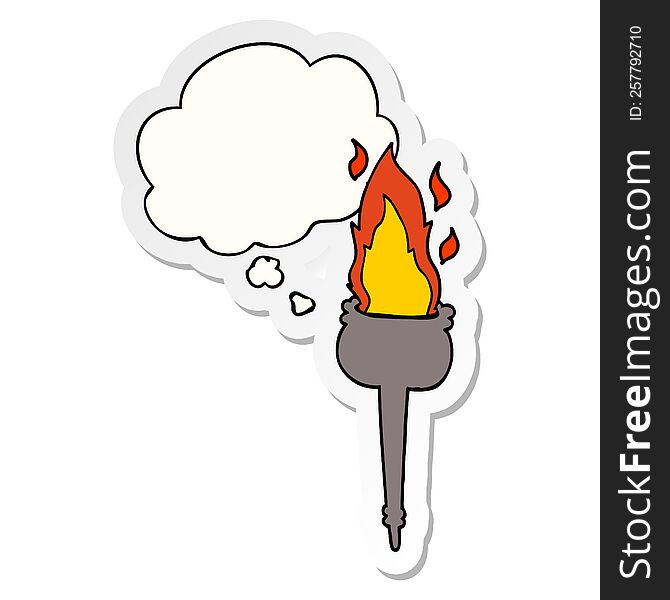 cartoon flaming chalice with thought bubble as a printed sticker