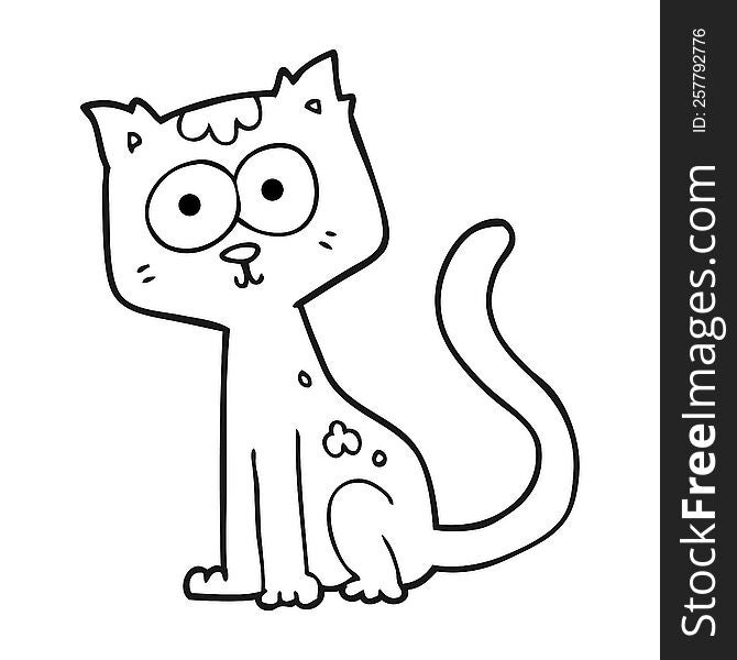 freehand drawn black and white cartoon cat