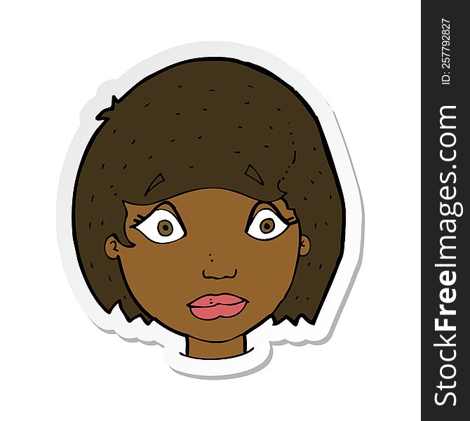 Sticker Of A Cartoon Worried Female Face