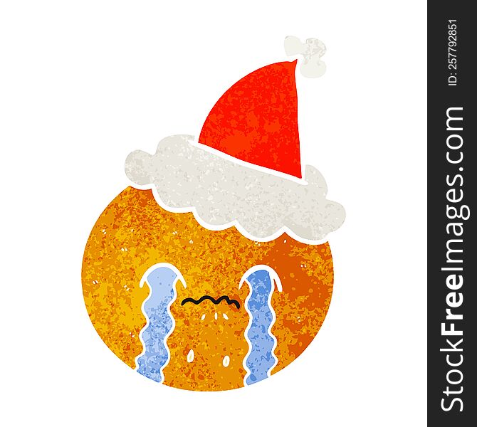 Retro Cartoon Of A Orange Wearing Santa Hat