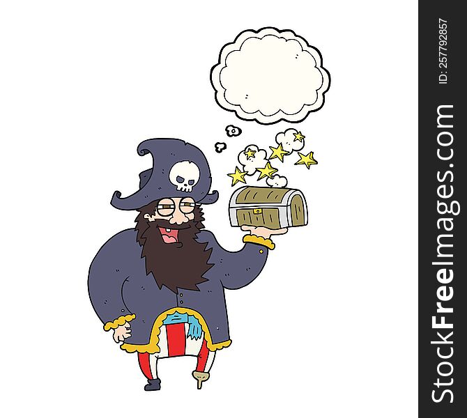 Thought Bubble Cartoon Pirate Captain With Treasure Chest