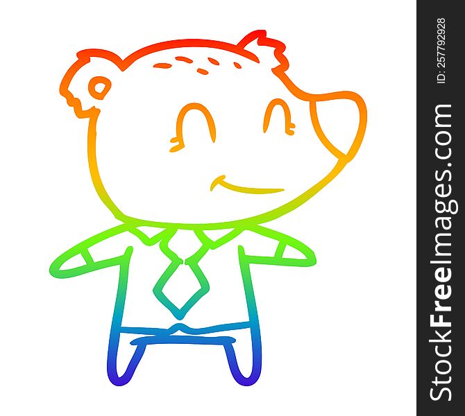 Rainbow Gradient Line Drawing Cartoon Bear In Shirt And Tie
