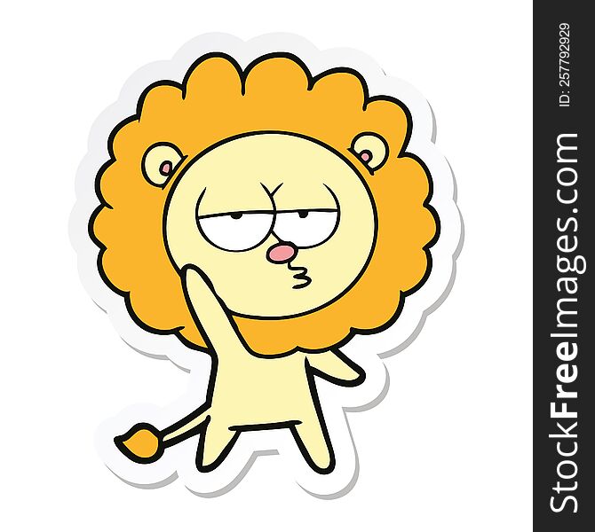 sticker of a cartoon bored lion waving
