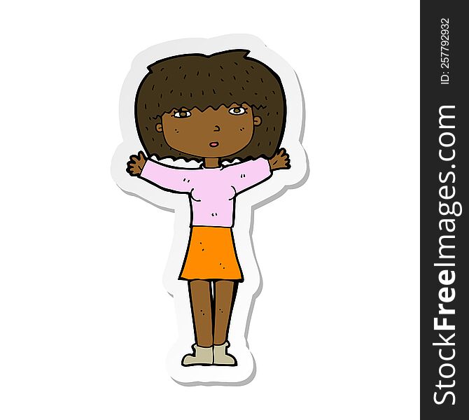 sticker of a cartoon woman raising arms in air