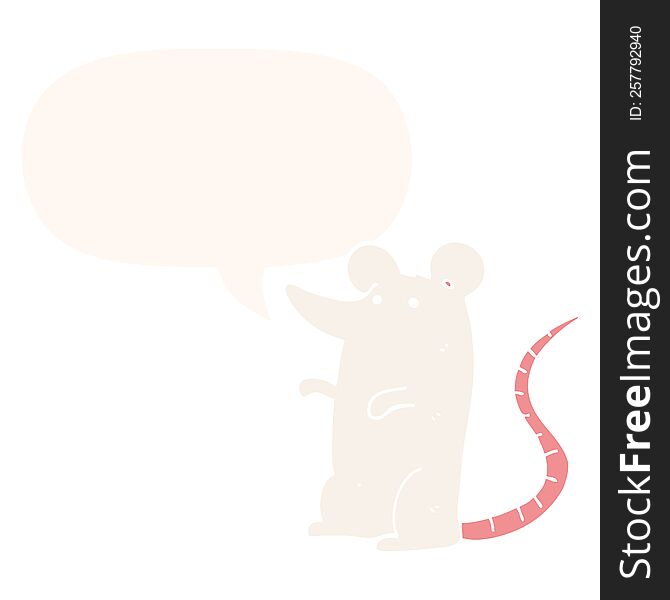 cartoon rat with speech bubble in retro style