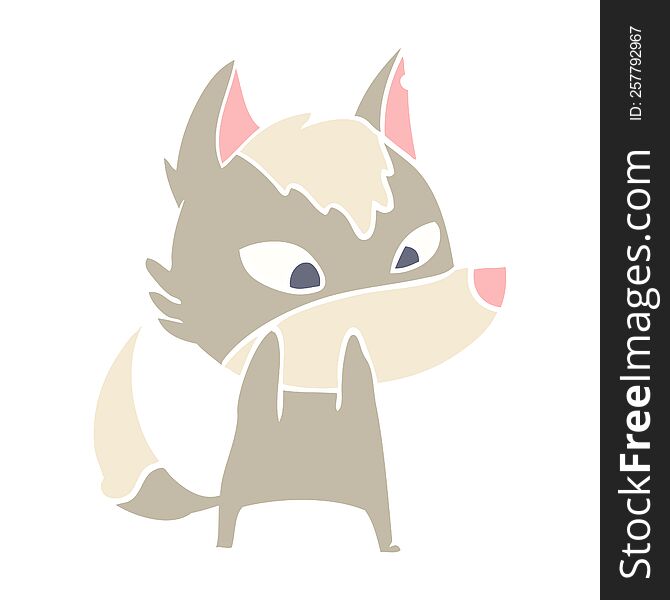 shy flat color style cartoon wolf