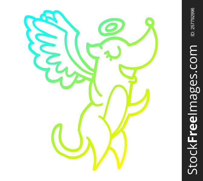 cold gradient line drawing of a cartoon angel dog