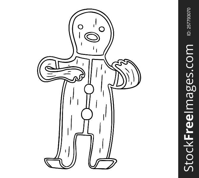 Line Drawing Doodle Of A Gingerbread Man