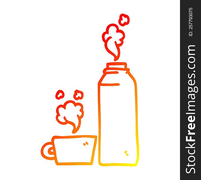 warm gradient line drawing of a cartoon hot drink in flask