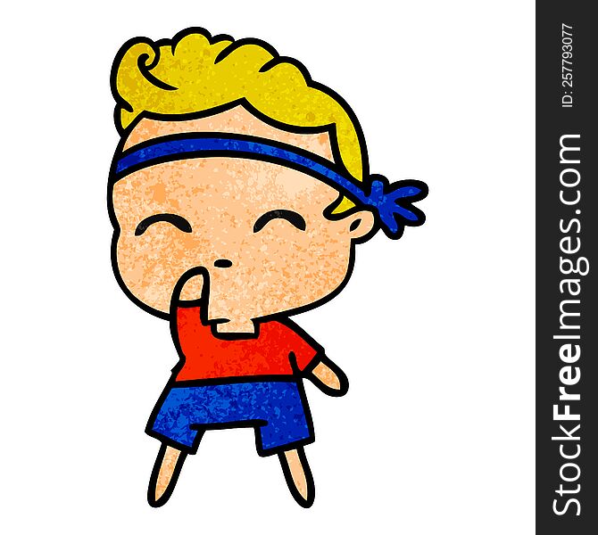 freehand drawn textured cartoon of kawaii cute fitness boy