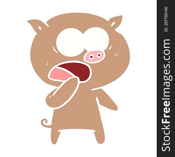Shocked Pig Flat Color Style Cartoon
