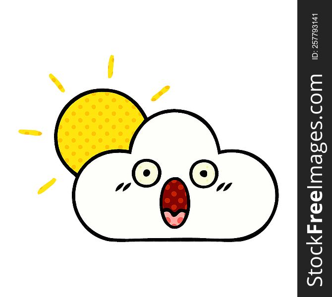 comic book style cartoon of a sunshine and cloud