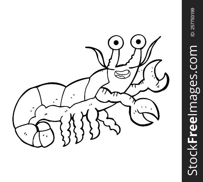 freehand drawn black and white cartoon lobster