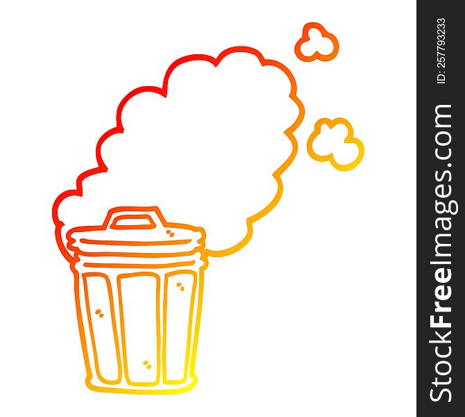 warm gradient line drawing of a cartoon stinky garbage can