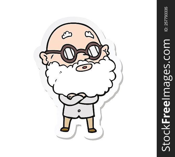 sticker of a cartoon curious man with beard and glasses