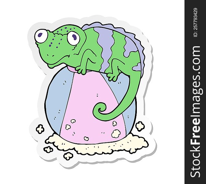 sticker of a cartoon chameleon on ball