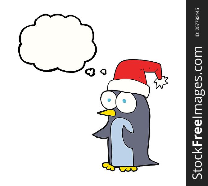 Thought Bubble Cartoon Christmas Penguin