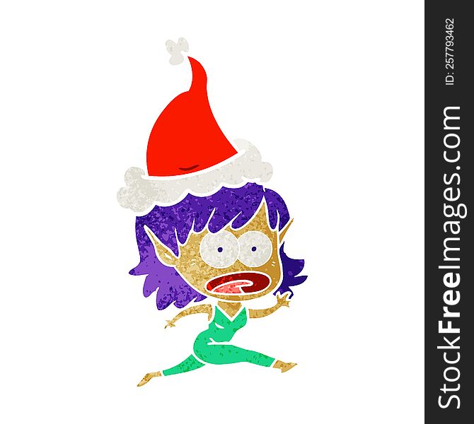 Retro Cartoon Of A Shocked Elf Girl Wearing Santa Hat