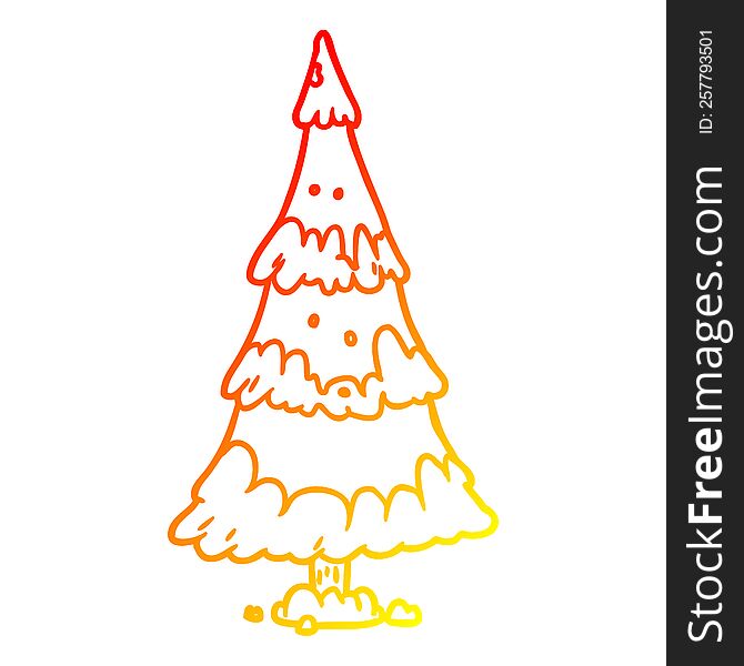 warm gradient line drawing of a snowy christmas tree