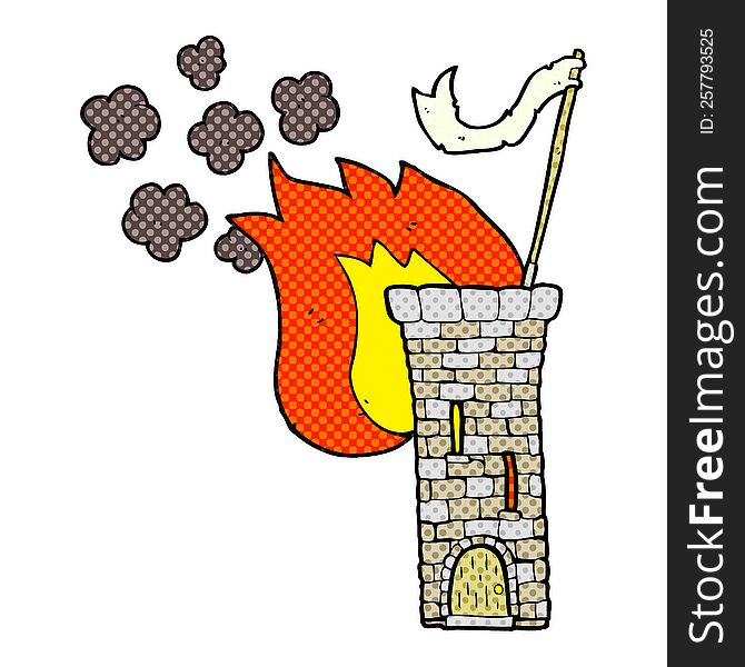 freehand drawn cartoon old castle tower waving white flag