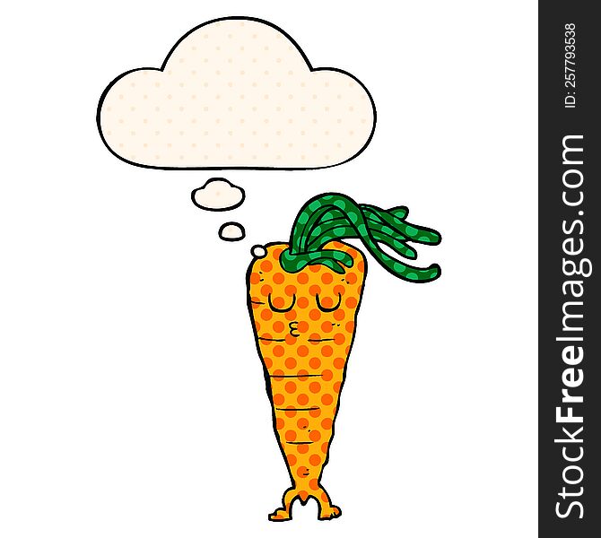 Cartoon Carrot And Thought Bubble In Comic Book Style