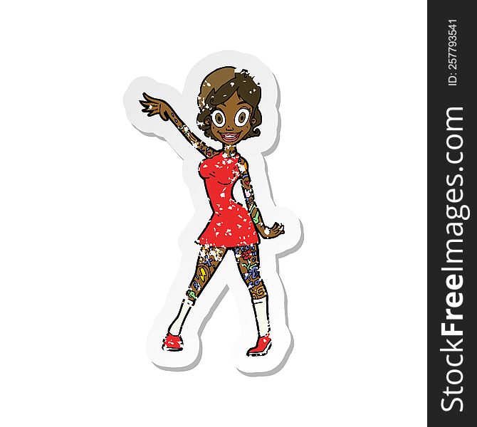 retro distressed sticker of a cartoon woman with tattoos