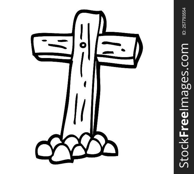 black and white cartoon wooden cross