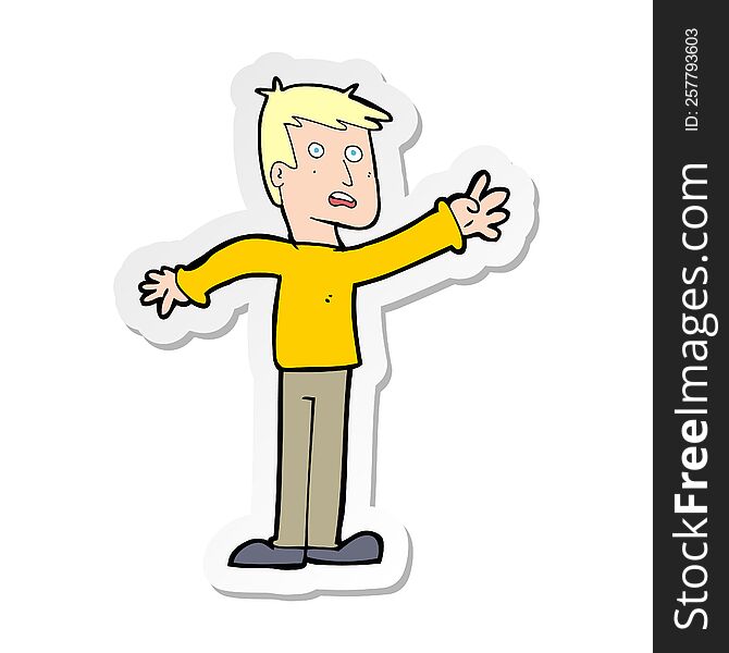 Sticker Of A Cartoon Worried Man Reaching