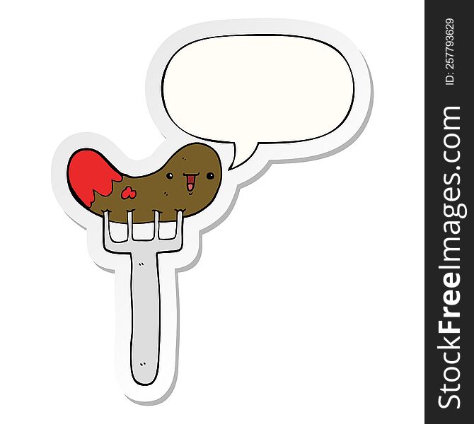 Cartoon Sausage And Fork And Speech Bubble Sticker