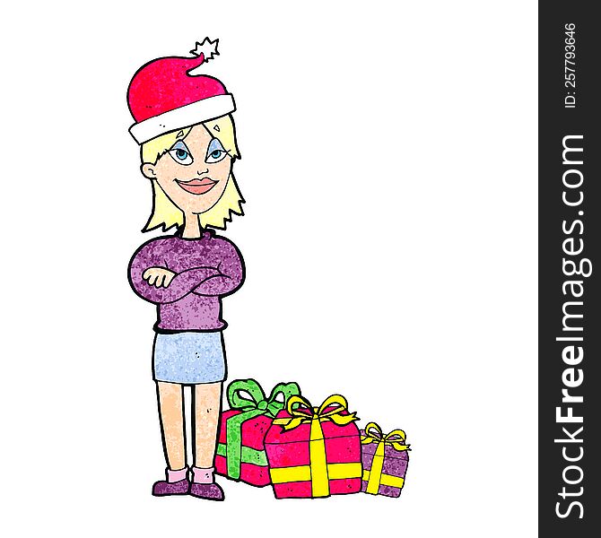 cartoon woman ready for christmas