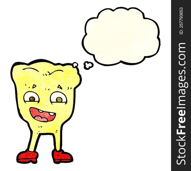cartoon yellow tooth with thought bubble