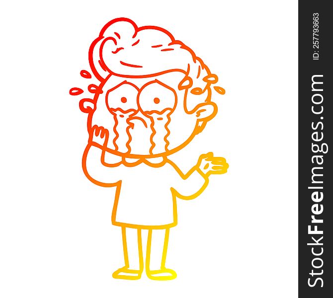 Warm Gradient Line Drawing Cartoon Worried Crying Man