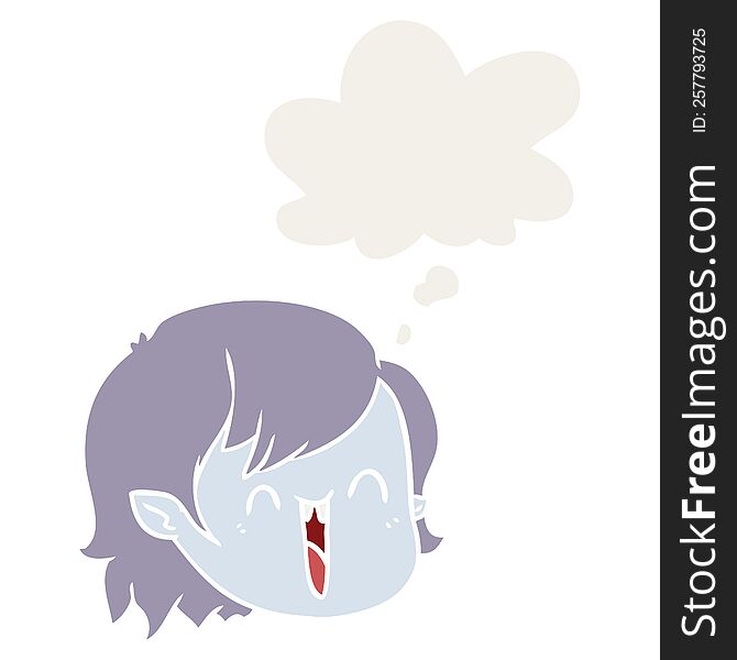 cartoon vampire girl face with thought bubble in retro style