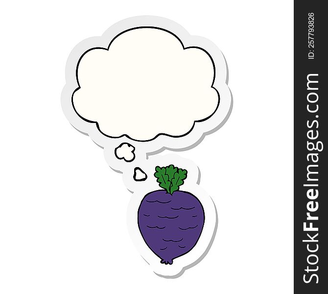 Cartoon Root Vegetable And Thought Bubble As A Printed Sticker