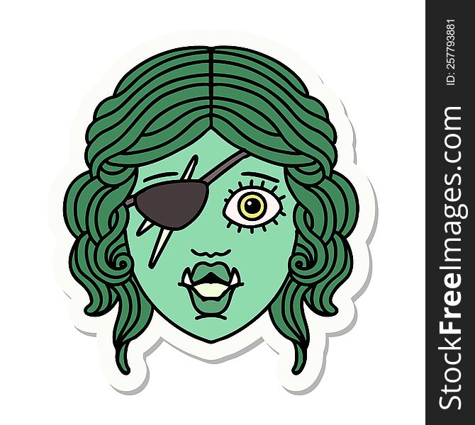 sticker of a orc rogue character face. sticker of a orc rogue character face