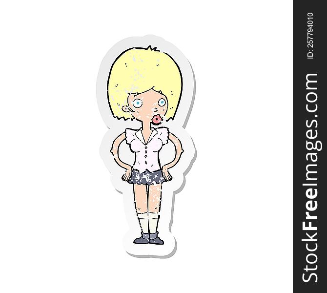 Retro Distressed Sticker Of A Cartoon Woman With Hands On Hips