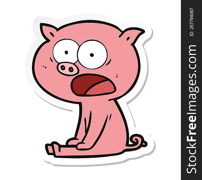 sticker of a cartoon sitting pig shouting