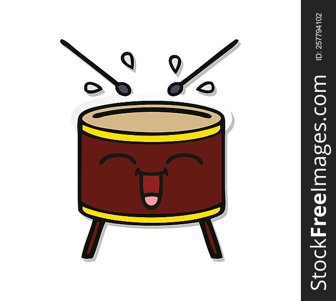 Sticker Of A Cute Cartoon Drum